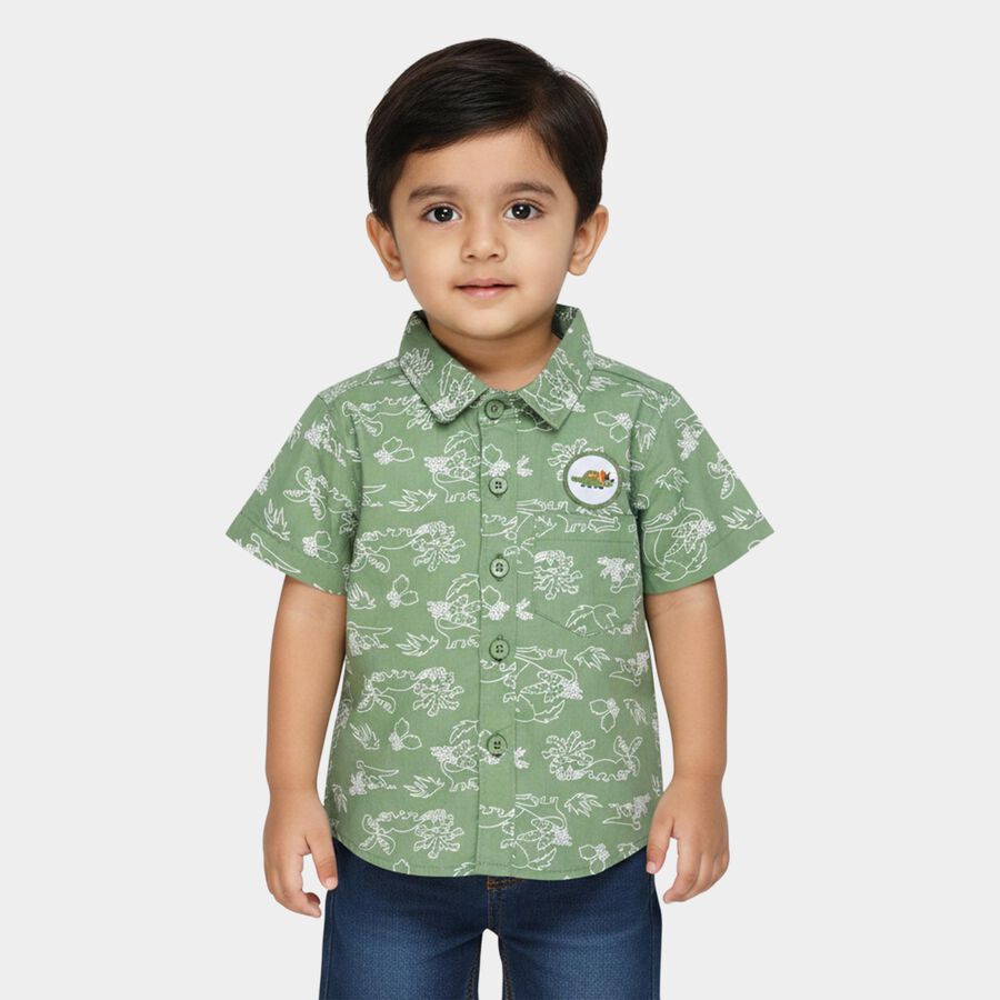 Infants Olive Green Cotton Half Sleeve Classic Collar Casual Shirt, Olive, large