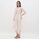 Women's Eggshell White Cotton Round Neck Embroidered Kurta, ऑफ व्हाइट, small image number null