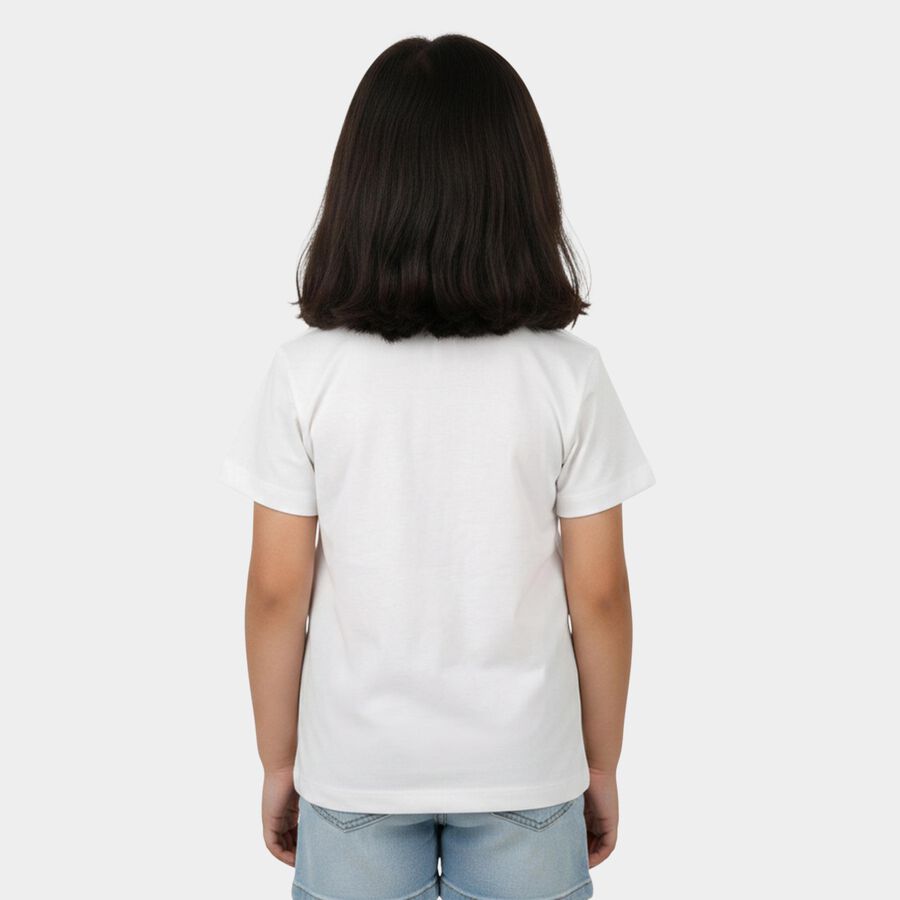 Girls White Crew Neck Regular T-Shirt, White, large