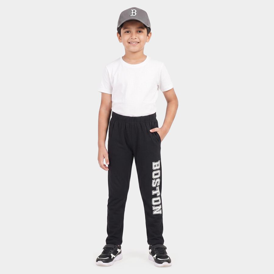 Boys' Navy Blue Straight Fit Typography Printed Cotton Blend Pyjama, नेवी ब्लू, large