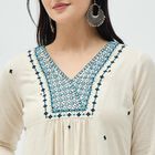 Women's Muted Blue Round Neck Classic Kurta, मध्यम नीला, small