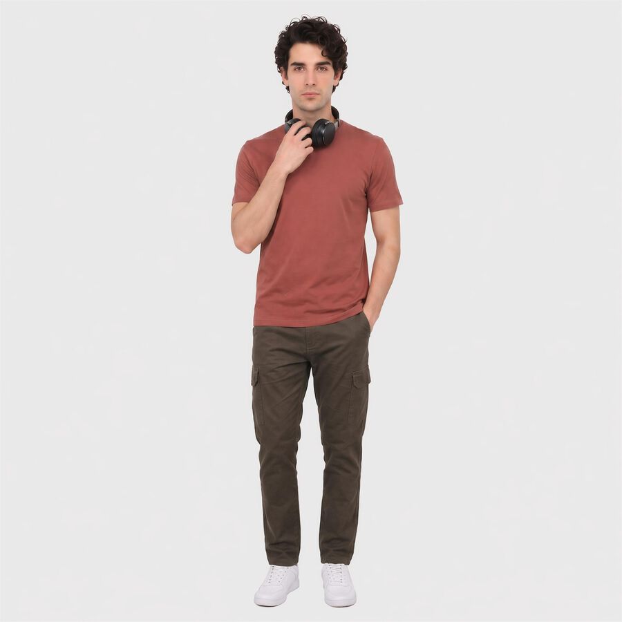 Men's Coral Cotton Round Neck Regular T-Shirt, Coral, large