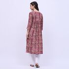 Women's Burgundy Round Neck Printed Kurta, वाइन, small