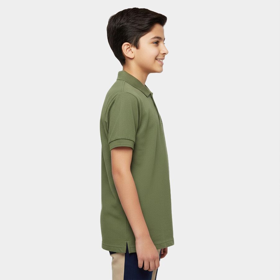 Boys Olive Round Neck Casual Half Sleeve T-Shirt, Olive, large