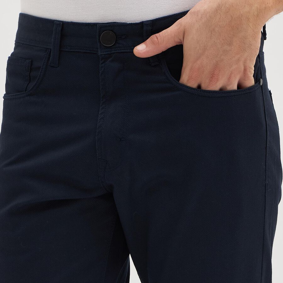 Men's Slim Fit Casual Trousers, नेवी ब्लू, large