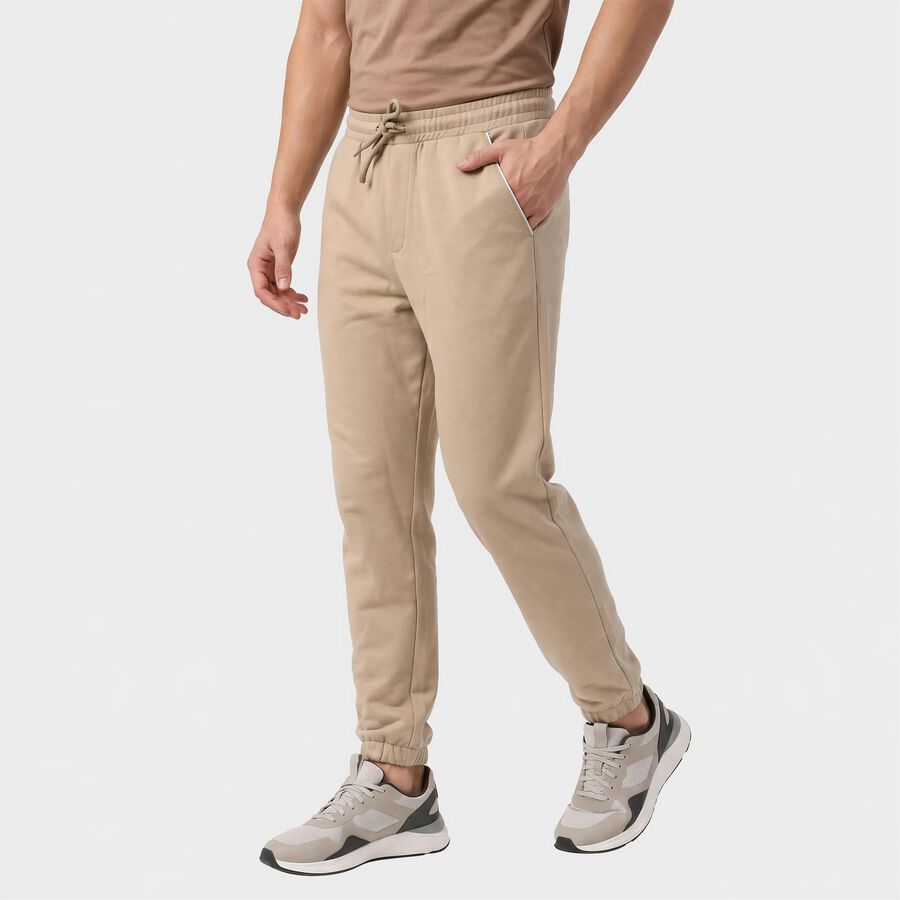 Men's Beige Jogger Fit Solid Track Pants, गहरा पीला, large