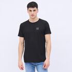 Men's Jet Black Crew Neck Athleisure T-Shirt, काला, small