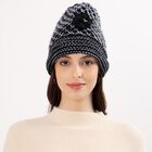 Women's Black and Grey Knitted Beanie Cap, Black, small image number null