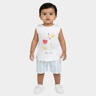 Infants Light Blue Cotton Crew Neck Casual Upper and Bottom Set, Light Blue, small