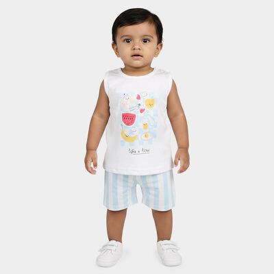 Infants Light Blue Cotton Crew Neck Casual Upper and Bottom Set