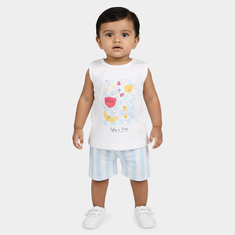 Infants Light Blue Cotton Crew Neck Casual Upper and Bottom Set, Light Blue, large