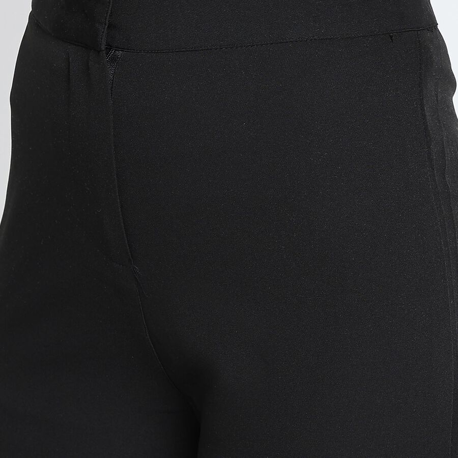 Solid High Rise Flared Trousers, Black, large image number null