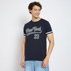 Men's 100% Cotton Round Neck Half Sleeves T-Shirt , नेवी ब्लू, small