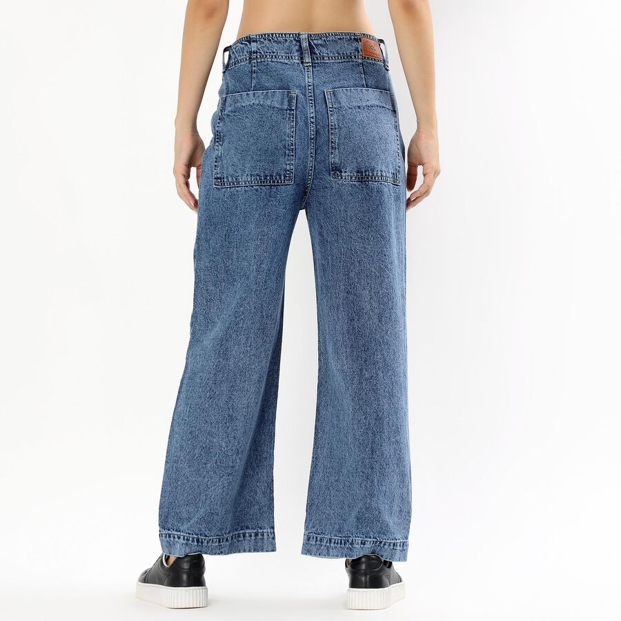 Women's Stonewashed Blue Wide-Leg High-Rise Jeans, मध्यम नीला, large image number null