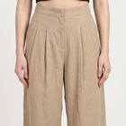 Women's Beige Wide Leg Pleated Trousers, Beige, small