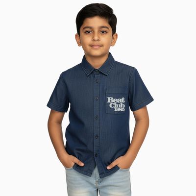 Boys Dark Denim Blue Half Sleeve Classic Casual Shirt