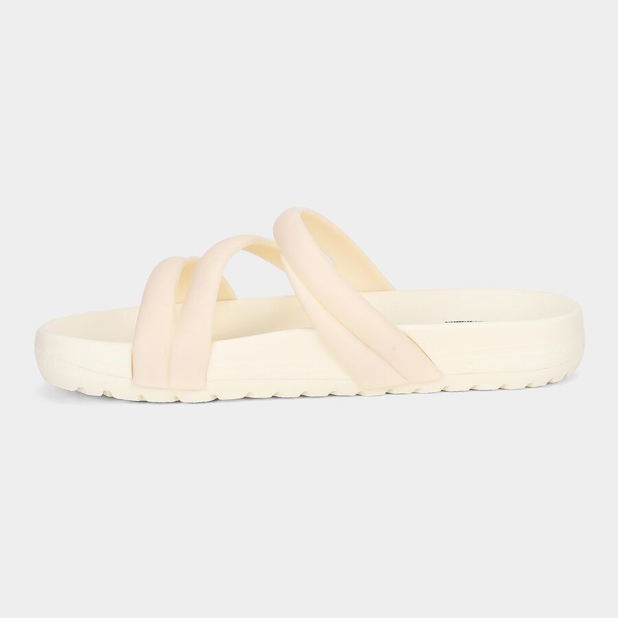 Women's Off White Cross Strap Slip-On Slippers, ऑफ व्हाइट, large