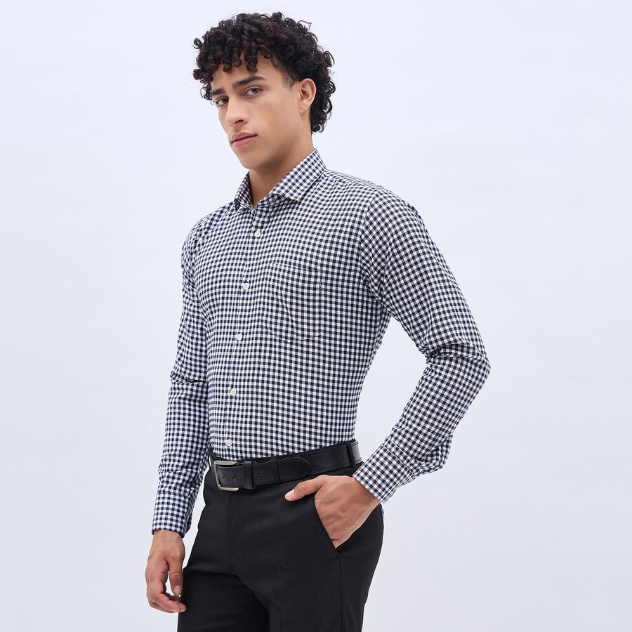 Men's Cut Away Collar Formal Shirt, Navy Blue, large image number null