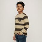 Boys Beige Crew Neck Casual Striped T-Shirt, गहरा पीला, small image number null