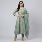 Women's Dark Green V-Neck Metallic Textured Kurta, गहरा हरा, small