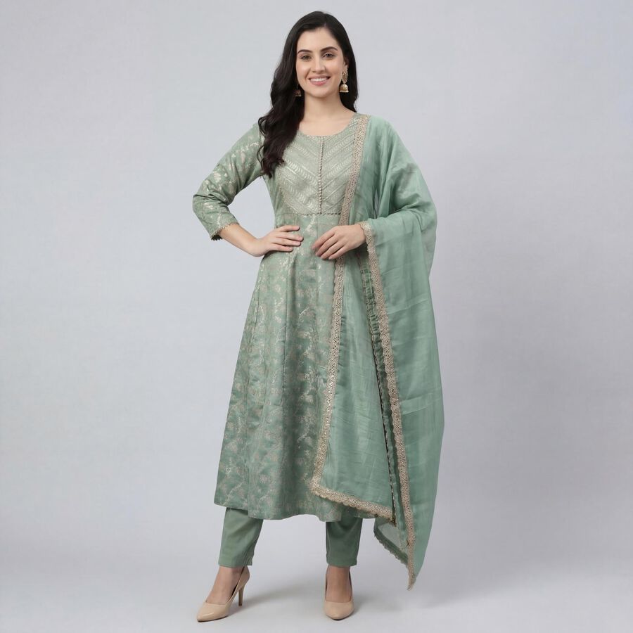 Women's Dark Green V-Neck Metallic Textured Kurta, गहरा हरा, large