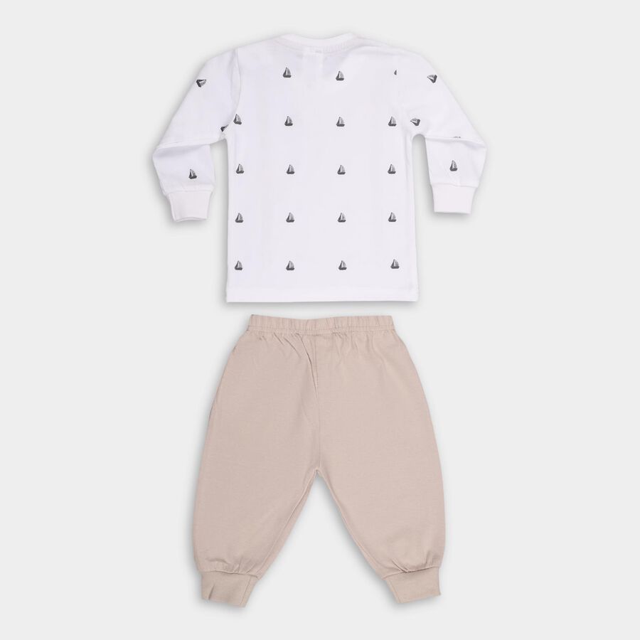 Infants' Beige Cotton Round Neck Printed Baba Suit, गहरा पीला, large image number null