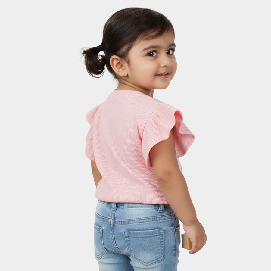 Girls Light Pink Round Neck Casual T-Shirt, Light Pink, large
