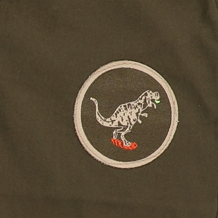 Boys' Olive Green Regular Fit Dinosaur Patch Jogger Trousers, ओलिव, large image number null