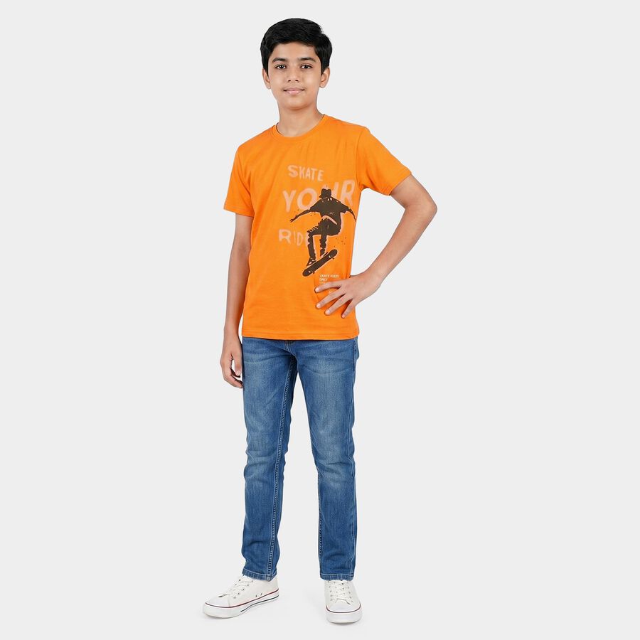 Boys Rust Crew Neck Regular Boys T-Shirt, रस्ट, large