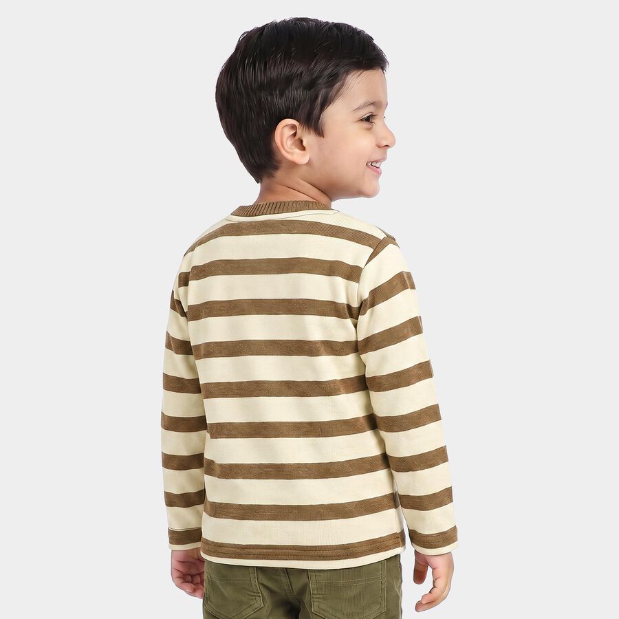 Boys' Brown Crew Neck Striped Pullover, Brown, large