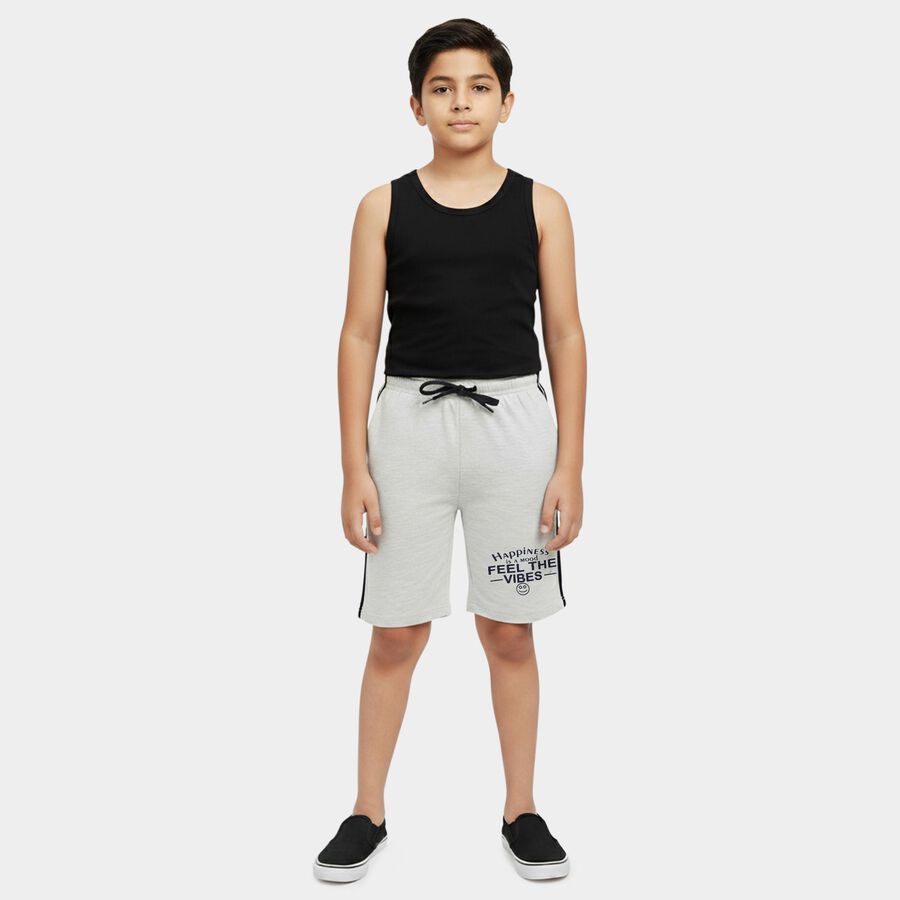 Boys' Ecru Melange Regular Fit Cotton Blend Bermuda Shorts, एक्रू मिश्रित, large