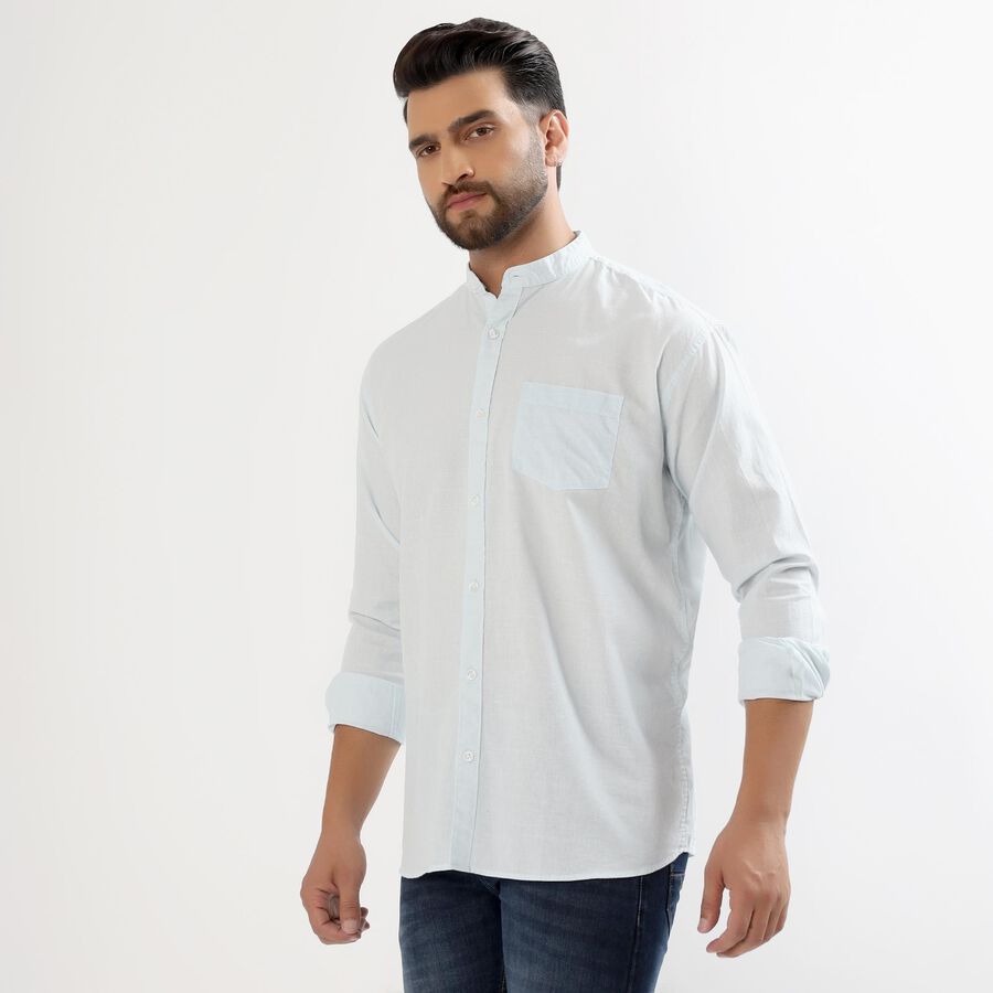 Men's Light Powder Blue Cotton Mandarin Collar Casual Shirt, हल्का नीला, large