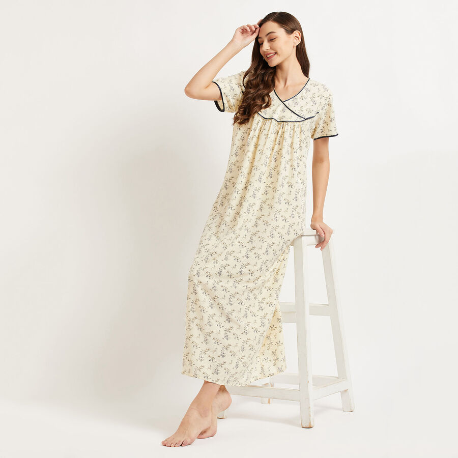 Cotton Printed Nighty, Yellow, large image number null