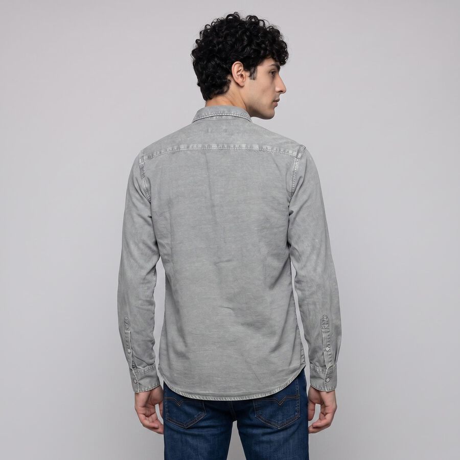 Men's Grey Cotton Spread Collar Casual Shirt, हल्का ग्रे, large