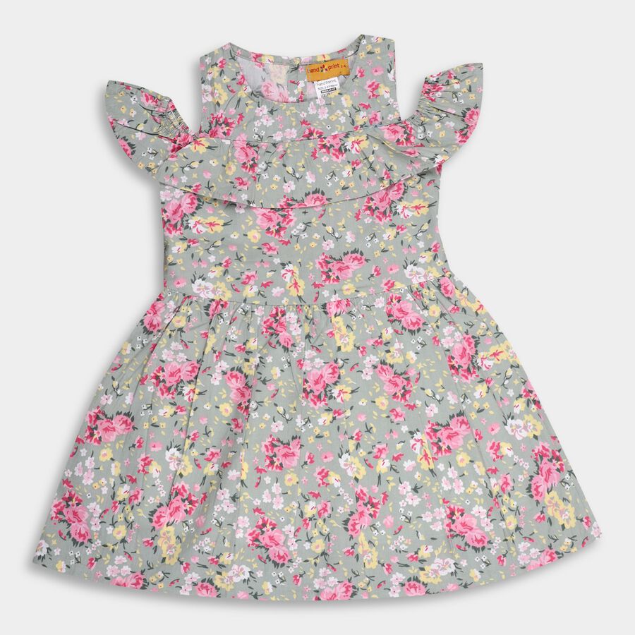 Girls' 100% Cotton Frock, Light Green, large image number null