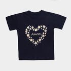 Girls' Navy Blue Cotton Round Neck Casual T-Shirt, नेवी ब्लू, small