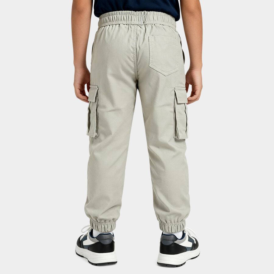 Boys' Light Green Cotton Regular Fit Trousers, Light Green, large