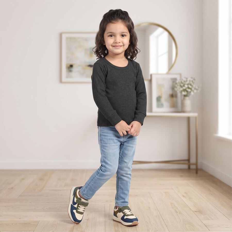 Girls' Dark Grey Long Sleeve Thermal, Dark Grey, large