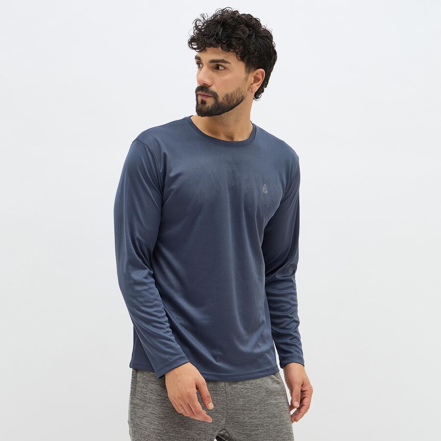 Men's Midnight Blue Round Neck Casual T-Shirt, Mid Blue, large image number null