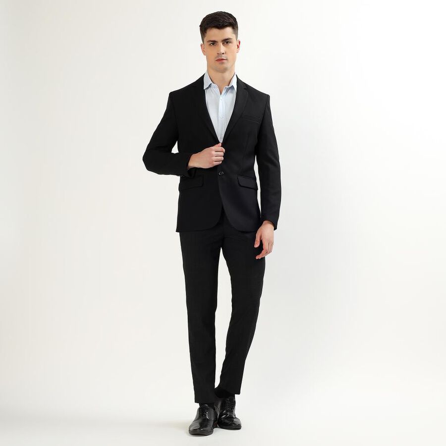 Men's Jet Black Slim Fit Single-Breasted Blazer, Black, large image number null