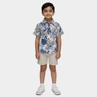 Boys' Off-White Cotton Half Sleeve Spread Collar Floral Casual Shirt, Off White, small