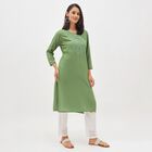 Women's Olive Green Round Neck Embroidered Kurta, Olive, small image number null