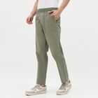 Men's Muted Olive Green Slim Fit Elastic Waist Casual Trousers, Light Green, small