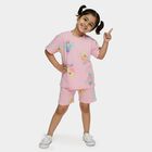 Girls' Pink Cotton Crew Neck Casual Top and Shorts Set, गुलाबी, small