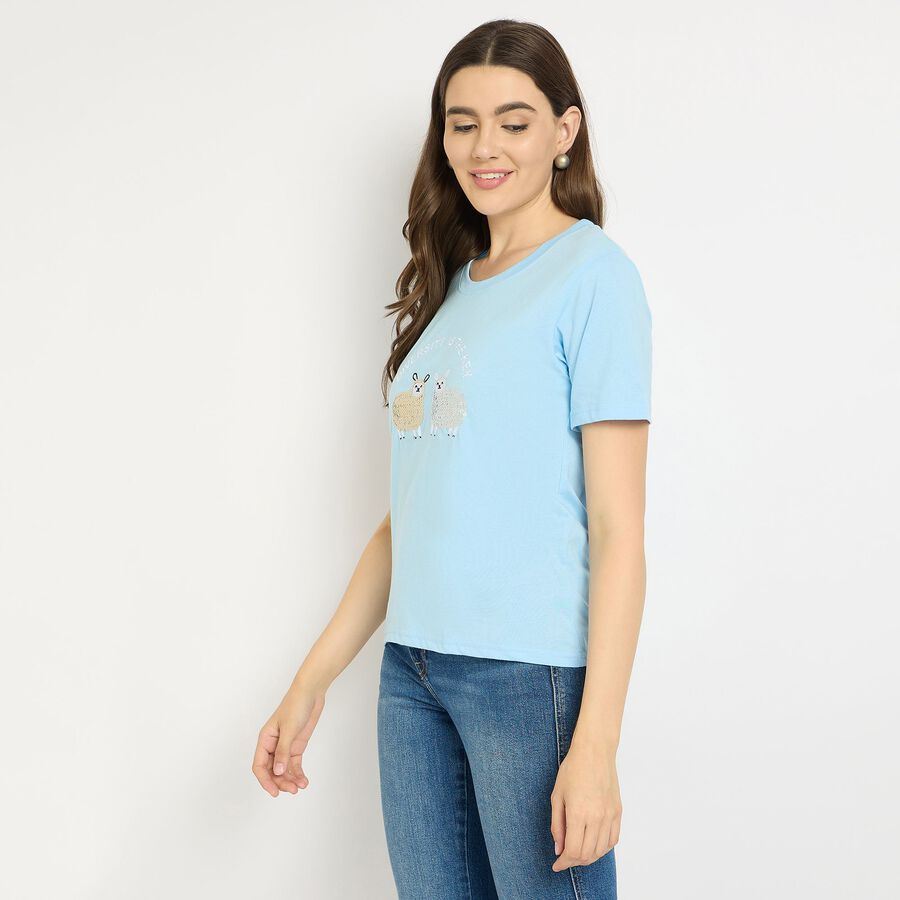 Ladies' Round Neck T-Shirt, Light Blue, large image number null