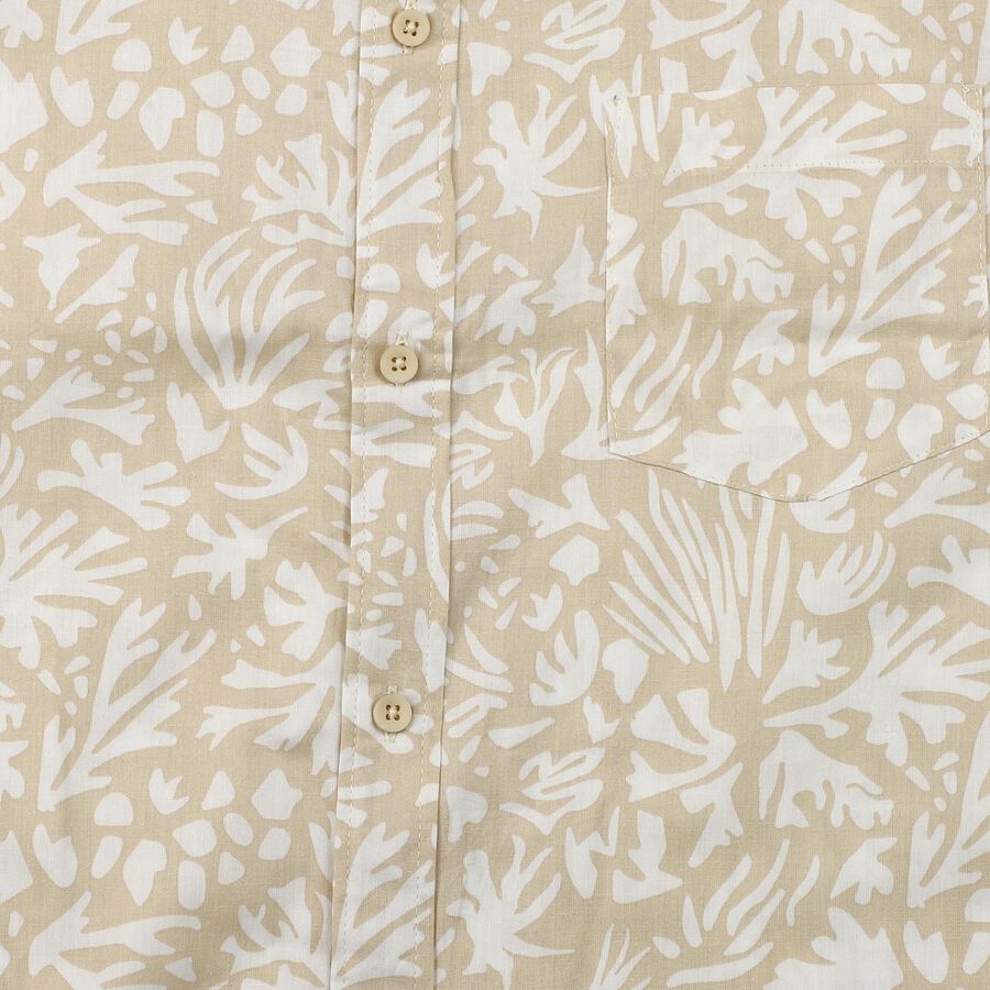 Boys Beige Cotton Printed Collar Regular Fit Shirt, Beige, large