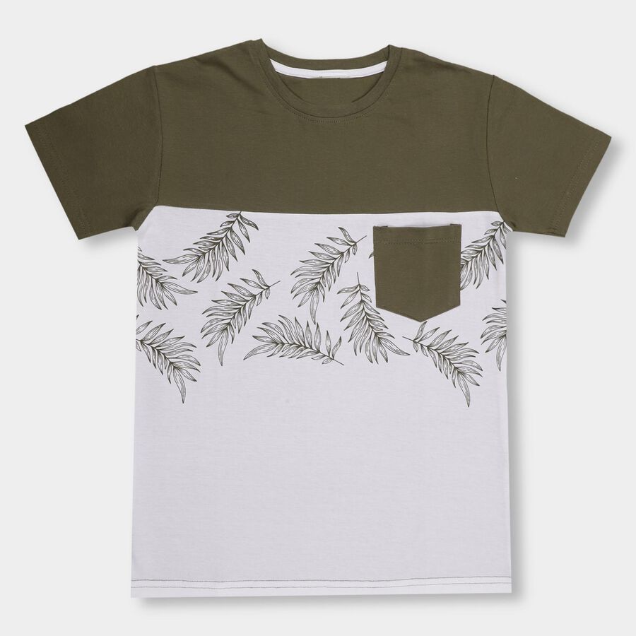 Boys' 100% Cotton Half Sleeves T-Shirt, Olive, large image number null