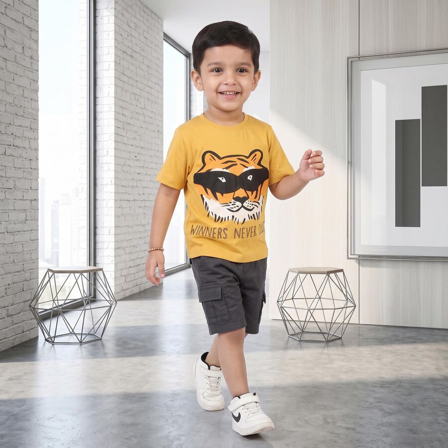 Boys Yellow Cotton Round Neck Regular Boys T-Shirt, Yellow, large