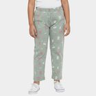 Girls' Olive Green Regular Fit Tropical Printed Pyjama, Light Green, small