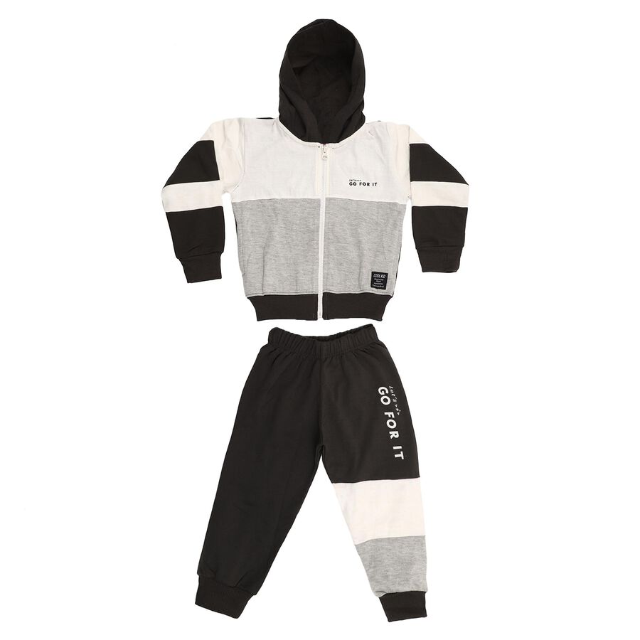 Boys' Black and Grey Long Sleeve Colorblock Baba Suit, मिश्रित हल्का ग्रे, large image number null